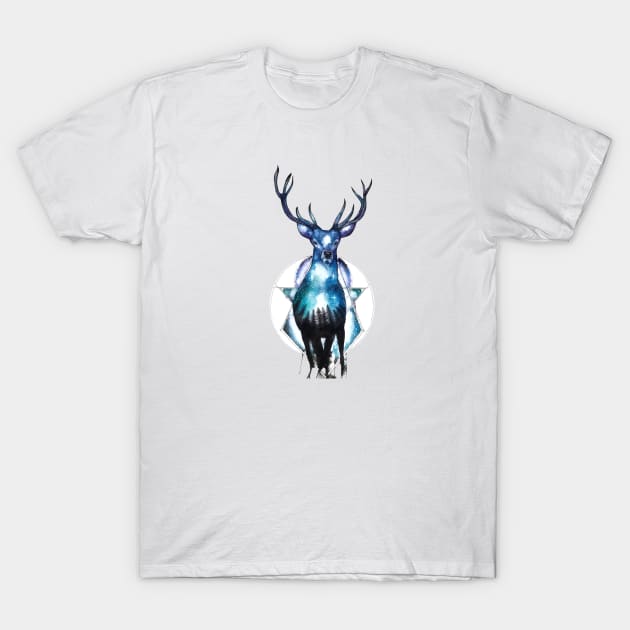 Geometric Galaxy Stag T-Shirt by Prettielilpixie